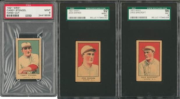 1921 W551 Strip Cards Graded Trio (3 Different) Including Bancroft and Stengel